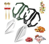 Seattleget Multifunctional Heavy-Duty Kitchen Shears, Heavy Duty Kitchen Scissors with Ergonomic Handle, High-Carbon Steel Japanese Scissors for Chicken, Meat, Seafood, Bone Cutting (Green+Black)