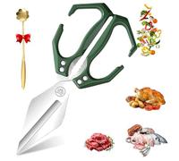 Seattleget Multifunctional Heavy-Duty Kitchen Shears, Heavy Duty Kitchen Scissors with Ergonomic Handle, High-Carbon Steel Japanese Scissors for Chicken, Meat, Seafood, Bone Cutting (Green)