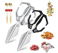 Seattleget Multifunctional Heavy-Duty Kitchen Shears, Heavy Duty Kitchen Scissors with Ergonomic Handle, High-Carbon Steel Japanese Scissors for Chicken, Meat, Seafood, Bone Cutting (Silver+Black)