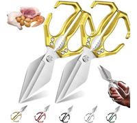 Seattleget Multifunctional Heavy-Duty Kitchen Shears, Interactk Kitchen Scissors for Food,Sharp Stainless Poultry Scissors Heavy Duty Cut Bone For Chicken, Meat, Seafood Cutting (Gold,2Pcs)