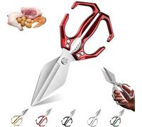 Seattleget Multifunctional Heavy-Duty Kitchen Shears, Interactk Kitchen Scissors for Food,Sharp Stainless Poultry Scissors Heavy Duty Cut Bone For Chicken, Meat, Seafood Cutting (Red,1Pcs)