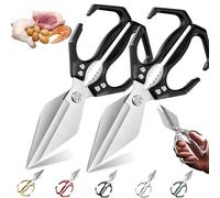 Seattleget Multifunctional Heavy-Duty Kitchen Shears, Interactk Kitchen Scissors for Food,Sharp Stainless Poultry Scissors Heavy Duty Cut Bone For Chicken, Meat, Seafood Cutting (Black,2Pcs)