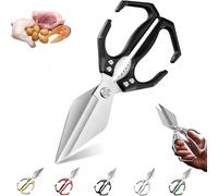 Seattleget Multifunctional Heavy-Duty Kitchen Shears, Interactk Kitchen Scissors for Food,Sharp Stainless Poultry Scissors Heavy Duty Cut Bone For Chicken, Meat, Seafood Cutting (Black,1Pcs)