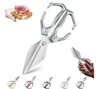 Seattleget Multifunctional Heavy-Duty Kitchen Shears, Interactk Kitchen Scissors for Food,Sharp Stainless Poultry Scissors Heavy Duty Cut Bone For Chicken, Meat, Seafood Cutting (Silver,1Pcs)
