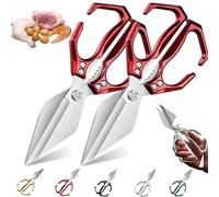 Seattleget Multifunctional Heavy-Duty Kitchen Shears, Interactk Kitchen Scissors for Food,Sharp Stainless Poultry Scissors Heavy Duty Cut Bone For Chicken, Meat, Seafood Cutting (Red,2Pcs)