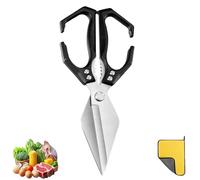 Seattleget Multifunctional Heavy-Duty Kitchen Shears, New 2 in 1 Ergonomic Kitchen Scissors, Sharp Stainless Poultry Scissors, Suitable for Cutting Meat, Seafood and Nuts (Black)