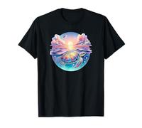 Seaturtle Beach Sea Turtle Shell Beachy Blue Pink Sunset Art Camiseta