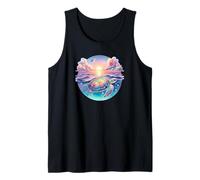 Seaturtle Beach Sea Turtle Shell Beachy Blue Pink Sunset Art Camiseta sin Mangas