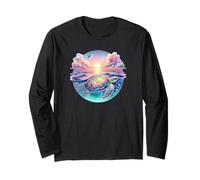 Seaturtle Beach Sea Turtle Shell Beachy Blue Pink Sunset Art Manga Larga