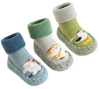 SEAUR Calcetines de Piso 3 pares Zapatilla Calcetines Antideslizantes Bebé Niña Niño Invierno Calcetines Gruesos a Mitad de la Pantorrilla Color 1 15