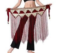 SEAUR Damas Danza del Vientre Pañuelo Lentejuelas Flecos Cinturón Envolvente Latino Danza Brillo Cinturón Falda Cintura Rumba Chacha Borla Falda de Baile, A02# Vino, Talla única