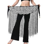 SEAUR Damas Danza del Vientre Pañuelo Lentejuelas Flecos Cinturón Envolvente Latino Danza Brillo Cinturón Falda Cintura Rumba Chacha Borla Falda de Baile, C02# Silver, Talla única