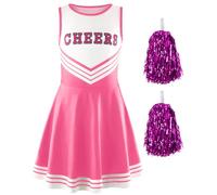 SEAUR Disfraz de animadora para mujer, color rosa con pompones, calcetines a rayas, disfraz de animadora sin mangas, uniforme musical deportivo, talla S