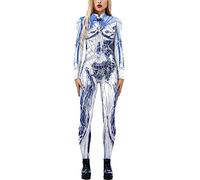 SEAUR Disfraz de Halloween para mujer, catsuit de cosplay de robot, mono con huesos, para carnaval, talla L