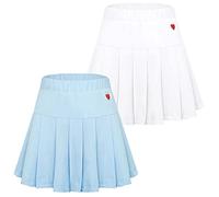 SEAUR Falda Corta de Algodón Niña Falda Deportiva Plisada Falda Cintura Elástica con Pantalones Cortos para Patinadora Tenis Golf Blanco + Azul 160