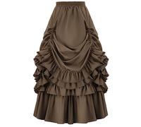 SEAUR Falda Esteampunk Victoriana,Falda Tobillera gótica Punk,Falda Larga renacentista,Falda Trapecio Medieval de Cintura Alta,Marrón,XL