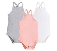 SEAUR Juego de 3 bodies sin mangas para bebé niña body de verano con tirantes espagueti pijama mono bodies para niña y niño en color liso acanaladoC 18-24 meses