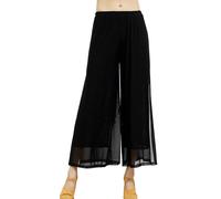 SEAUR Pantalón de Danza Oriental para Mujer de Mousseline con Piernas Anchas Latino Pilates Yoga Pantalón Palazzo de Verano S-XL, Negro , L