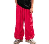 SEAUR Pantalones cargo de paracaídas para niños, pantalones holgados de patinador, ropa de calle, pantalones deportivos sueltos, ligeros con bolsillos, puños con cordón, 4-13 años, rosso, 10-11 años