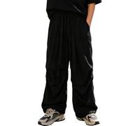 SEAUR Pantalones cargo de paracaídas para niños, pantalones holgados de patinador, ropa de calle, pantalones deportivos sueltos, ligeros con bolsillos, puños con cordón, 4-13 años, Negro, 9-10 años