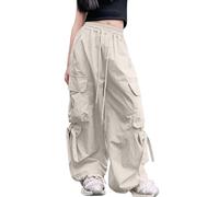 SEAUR Pantalones cargo para niña, pantalones de ocio, holgados, hip hop, pantalones con cintura elástica, lazo, ligeros, delgados, pantalones de verano, 4 bolsillos, ropa de calle para niños de 5 a 14