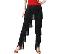 SEAUR Pantalones con flecos para mujer, pantalones de danza latina, flecos, pantalones de baile, tango, salsa, rumba, cha, spa, samba, talla S, M, L, XXL, 3XL, 4XL, Negro , M