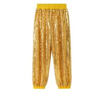 SEAUR Pantalones de lentejuelas para niños, hip hop, pantalones de baile para niñas, niños, fiestas, ropa de calle, pantalones de chándal brillantes, cintura elástica, 110-160 = (EU 104-158), dorado