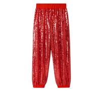 SEAUR Pantalones de lentejuelas para niños, hip hop, pantalones de baile para niñas, niños, fiestas, ropa de calle, pantalones de chándal brillantes, cintura elástica, 110-160 = (EU 104-158), rojo