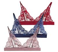 SEAUR Sujetador Sexy See Through 3 Piezas sinsin Relleno Triángulo Sujetador Encaje Hollow out Ultra Slim Encaje Sexy Lencería Transparente Rosa Rojo Azul M