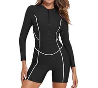 SEAUR Traje de Surf de 1 Pieza para Mujer con Cremallera Anti-UV Traje de Baño Shorty Playa Natación Bañadores Moldeador Mono Rashguard Negro 6 XL