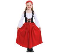 SEAUR Vestido Bávaro Niña Traje Dirndl Alemán para Niña Ropa para Oktoberfest Bávaro Vintage Vestido Niño Niña S, rojo, 152-158
