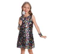 SEAUR Vestido de baile para niña, disfraz de lentejuelas, con micrófono, actuación escénica, ropa de danza, hip hop, ropa de jazz, ropa brillante de baile callejero de 5 a 13 años, multicolor, 5-7
