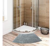 Seavish Lujosa Alfombra de baño Curvada de Pelo Largo, Color Gris, de 18 x 30 Pulgadas, Antideslizante, de Microfibra, Suave, Absorbente, con Ventilador, Lavable, Alfombra de Esquina para bañera o