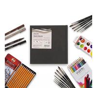 SEAWHITE 32418 - Cuaderno de bocetos de tela negra, formato apaisado, 14 × 14 cm, con 95 hojas, compacto y para llevar, como cuaderno de bocetos o de notas