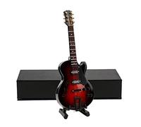 Seawoo Guitarra eléctrica en Miniatura de Madera Soporte y Estuche, Mini Instrumento Musical en Miniatura, réplica de casa de muñecas, decoración de cumpleaños y hogar