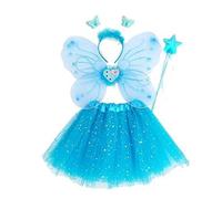 SEAYACK Disfraz de princesa de hadas con varita de alas de hada, diadema tutú para cumpleaños, Halloween, fiesta, día del niño, accesorios de escenario