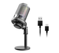 SEAYACK Micrófono USB para juegos de PC, iluminación de color, micrófono, botón de silencio, condensador con perilla de base sólida