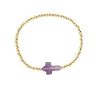 SEAYACK Pulsera de cordón elástico de cuentas doradas con diseño de cruces que simboliza la protección y la fe para el uso diario o especial, cuentas