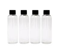 SEB Enterprises Botellas de viaje de 100 ml con tapas de rosca negras, paquete de 4 sin BPA, duraderas, a prueba de fugas