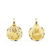 Sebaoth Medalla Escapulario Oro Ley 9K - Tallado Brillo - Virgen del Carmen y Corazon de Jesus - Tamaño a elegir (16 mm)