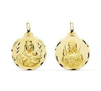 Sebaoth Medalla Escapulario Oro Ley 9K - Tallado Brillo - Virgen del Carmen y Corazon de Jesus - Tamaño a elegir (18 mm)