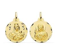 Sebaoth Medalla Escapulario Oro Ley 9K - Tallado Brillo - Virgen del Carmen y Corazon de Jesus - Tamaño a elegir (22 mm)