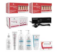 SEBORADIN Maria Red Set Pro - Derma Roller - Ampollas Forte - Sérum Fito Cell - Suero para el cuero cabelludo - Exfoliante para el cuero cabelludo - Champú acondicionador - Crema para el cabello
