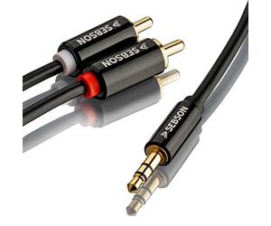 SEBSON Cable de audio de 10 m, conector jack de 3,5 mm a 2 RCA macho, conectores RCA a jack, apantallado