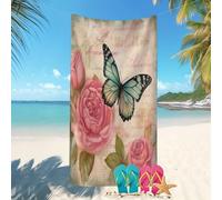 Secado rápido Toalla de Playa Adultas y niños 80x160 cm Mariposas Y Flores RomáNticas Ligera y Absorbente,Suave y Duradera Prevención de Arena Toallas de Playa Rosa Microfibra Toallas de Piscina