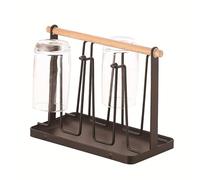 Secador de Botellas,Escurridor de Botellas,6 Soportes para Botellas con Soporte para Botellas,6 Soportes para Botellas con Soporte para Botellas,Ideal para el Uso Diario- Color café