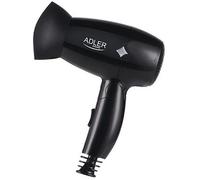 ADLER AD2251 Secador Pelo de Viaje, Plegable, Compacto, 2 Niveles de Potencia, Boquilla Concentradora 360º, 1400W, Negro