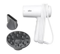 Secador de pelo Braun HD2.21 - Secador potente con difusor y boquilla de secado, tecnología IONTEC, motor de 2200 W, 3 ajustes de temperatura y 2 de velocidad, acabado blanco con brillo- BRHD226E