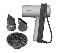 Secador de pelo Braun HD2.35 - Secador potente con difusor, peine alisador y boquilla de secado, tecnología IONTEC, motor de 2200 W, 3 temperaturas y 2 velocidades, acabado gris satinado - BRHD235E