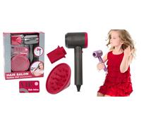 Secador de pelo de juguete para niños a batería, secador de pelo funcional con sonidos y aire reales con accesorios difusor y boquilla, juego de peluquería para niña, niño, salón de belleza